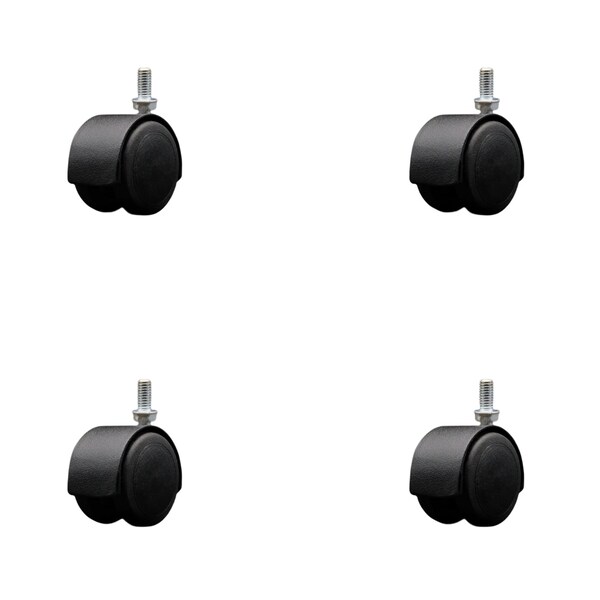 2'' Floor Safe Black Hooded Twin Wheel Caster 3/8 Threaded Stem, 4PK